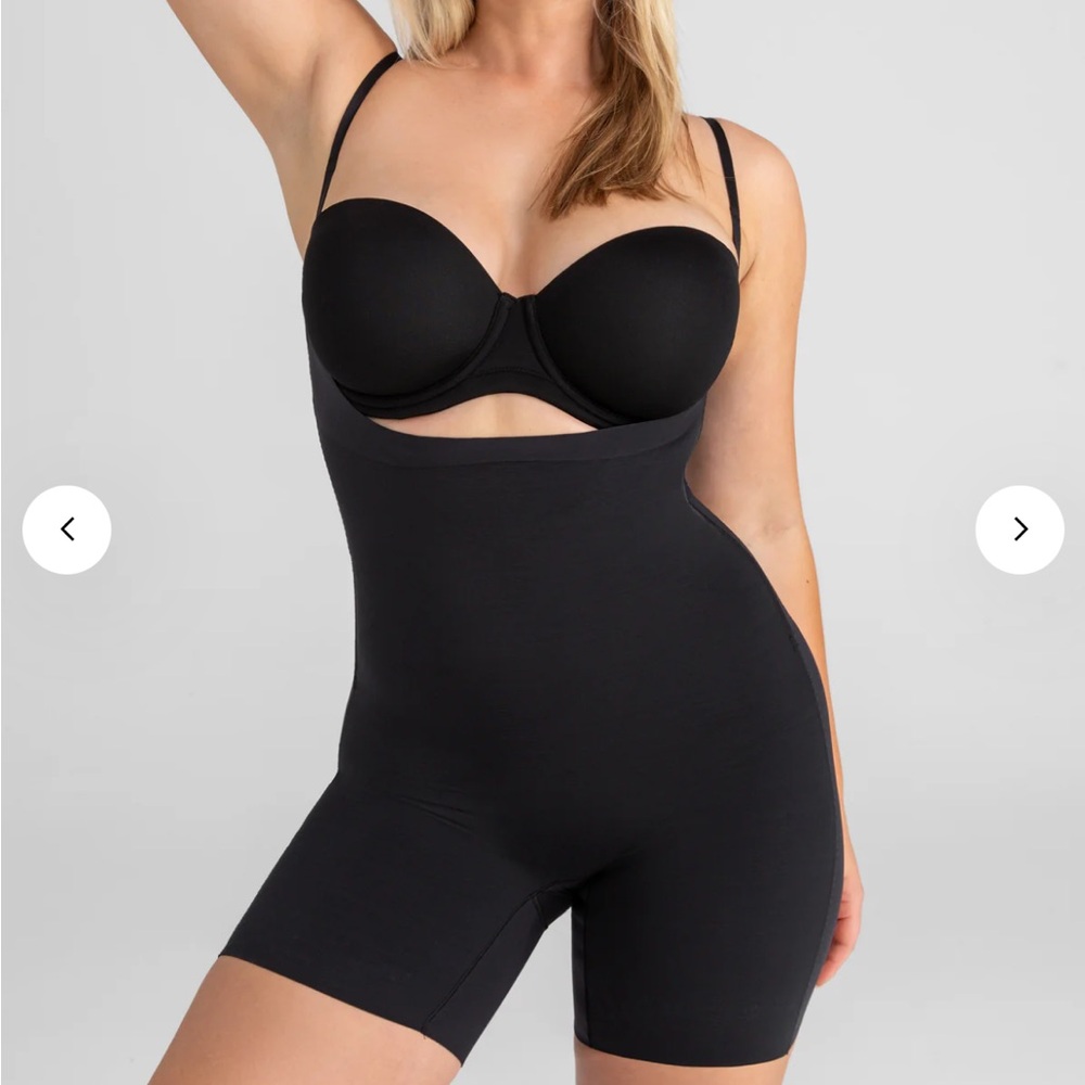 Honeylove Open-Bust Mid-Thigh Bodysuit Shapewear Vamp Black 2X